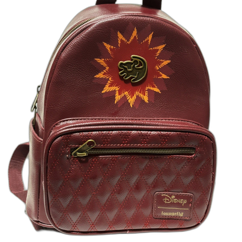 Disney Loungefly Lion King Simba Maroon Faux Leather Quilted Mini Backpack